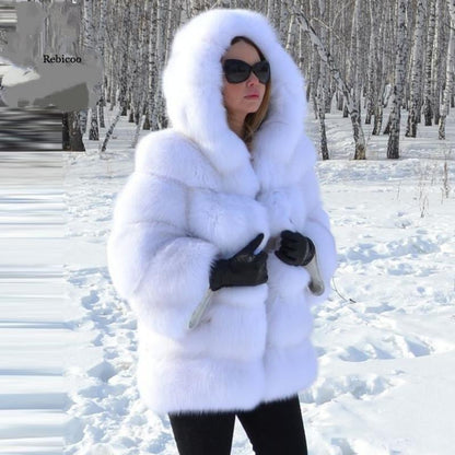 Fur Coat Aesthetic | Hooded Faux Faur Coat ur coat aesthetic fur jacket outfit fur jacket fur coats faux fur coat outfit