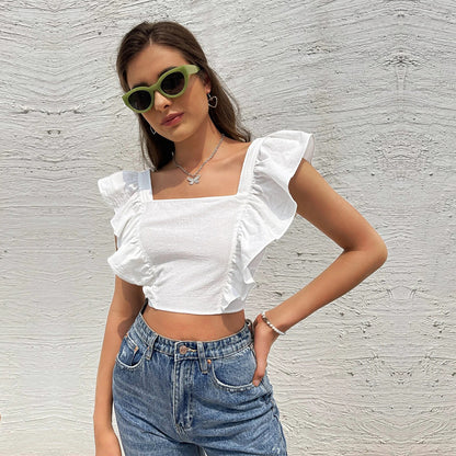 Cute Spring Outfits | Backless Ruffle Crop Top