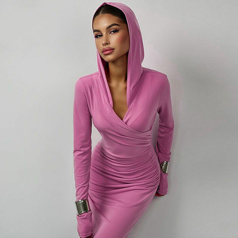 Girly Winter Outfits | Long Sleeve Hooded Maxi Wrap Dress