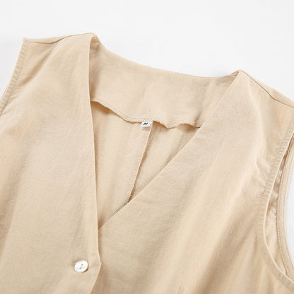 Capsule Wardrobe 2023 | Cotton Linen Vest Wide Leg Pants Summer Work Outfit 2-piece Set