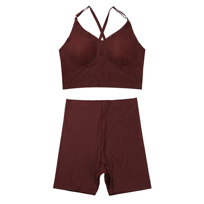Everyday Outfits | Brown Push Up Sports Bra Set with High Waist Shorts
