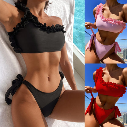 Resort Vacation Outfits | Ruffles One Shoulder Bikini