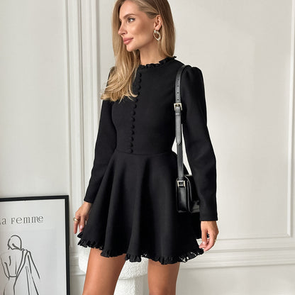 Fall Dresses | Black Long Sleeve Elegant Mini Dress