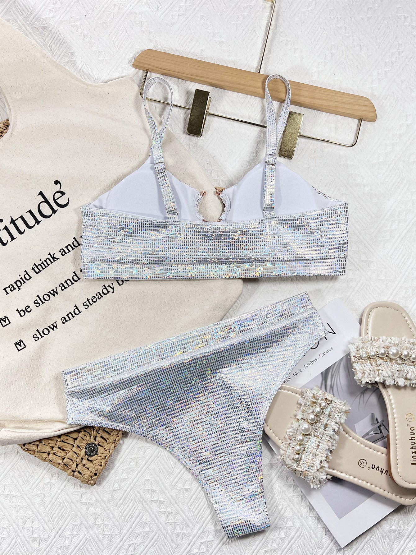 Fashion Trends 2023 | Silver Aesthetic Glitter Summer High Waist Bikini