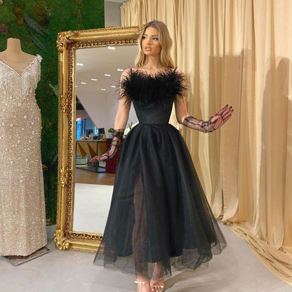 Prom Dresses | Black Aesthetic Chiffon & Feathers Princess Dress TGC FASHION Prom Dresses | Black Aesthetic Chiffon & Feathers Princess Dress TGC FASHION