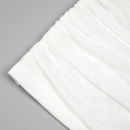 Elegant Summer Dresses | Summer White Opera Gloves Pleated Tube Top Halter Scarf Dress