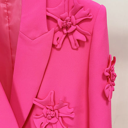 Summer Outfits | Hot Pink Aesthetic Cotton 3D Flower Blazer