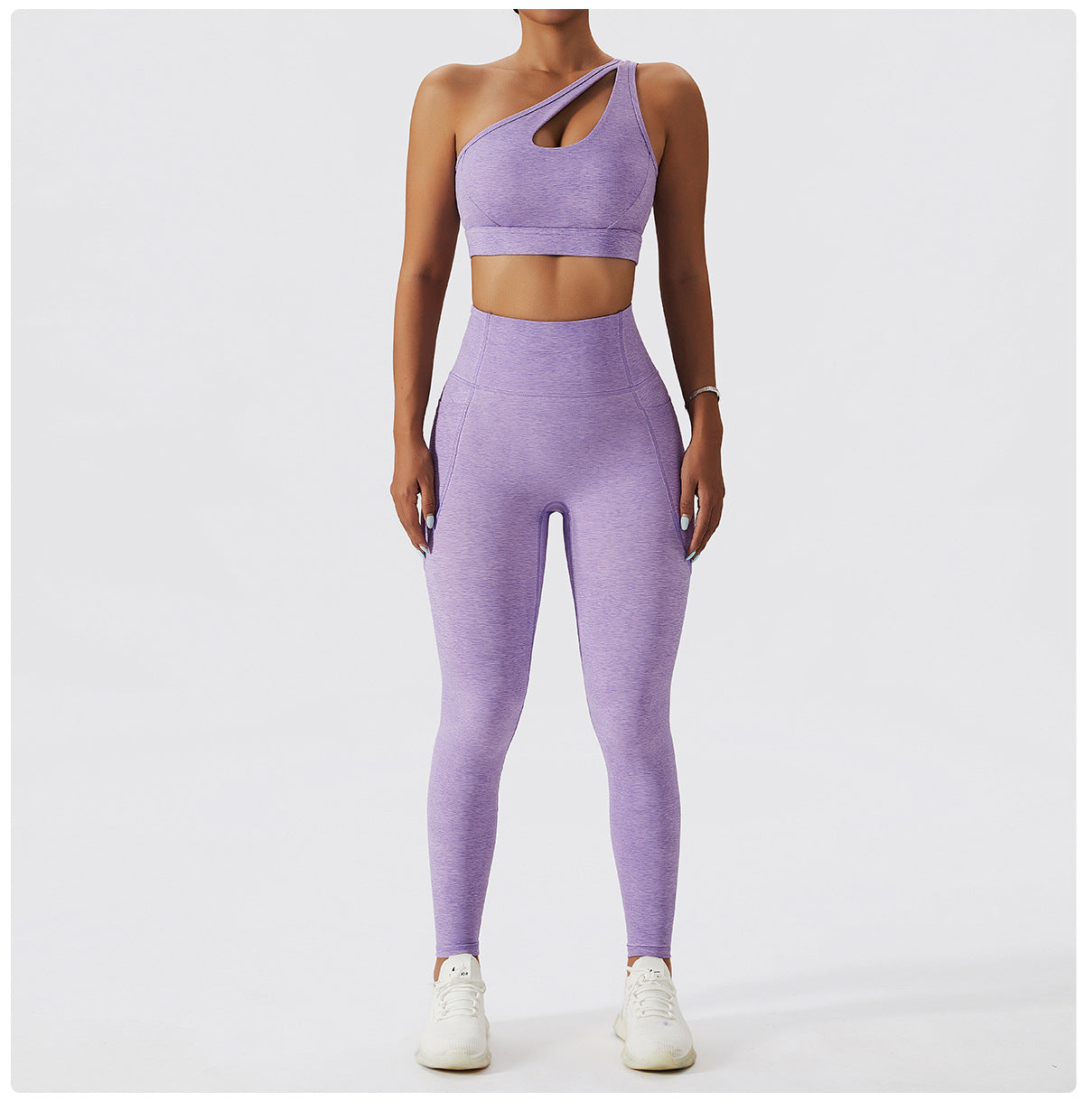 2023 Activewear Fashion Trends | Lilac Lavender One Shoulder Sports Bra and High Waist Leggings Gym Outfit 2-piece Set