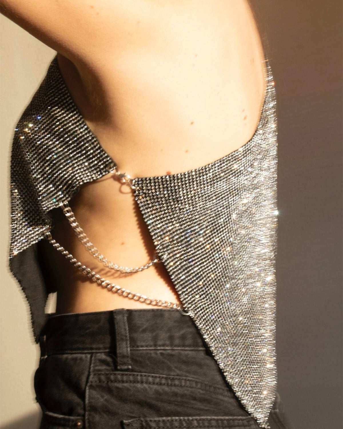 2024 Fashion Trends | Metallic Diamond Rhinestone One Shoulder Top