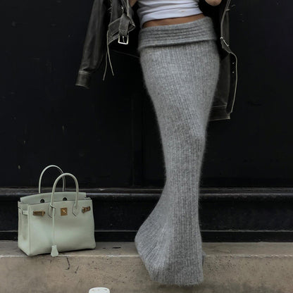 Cute Winter Outfits | Knitted Elegant Gray Maxi Skirt