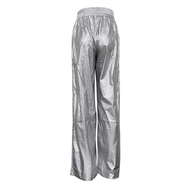 Fall Outfits | Futuristic Metallic Silver Wide Leg Pants