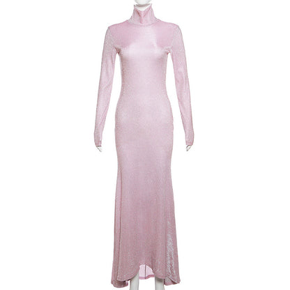 Winter Formal Dresses Long |   Pink Turtleneck Winter Formal Dress