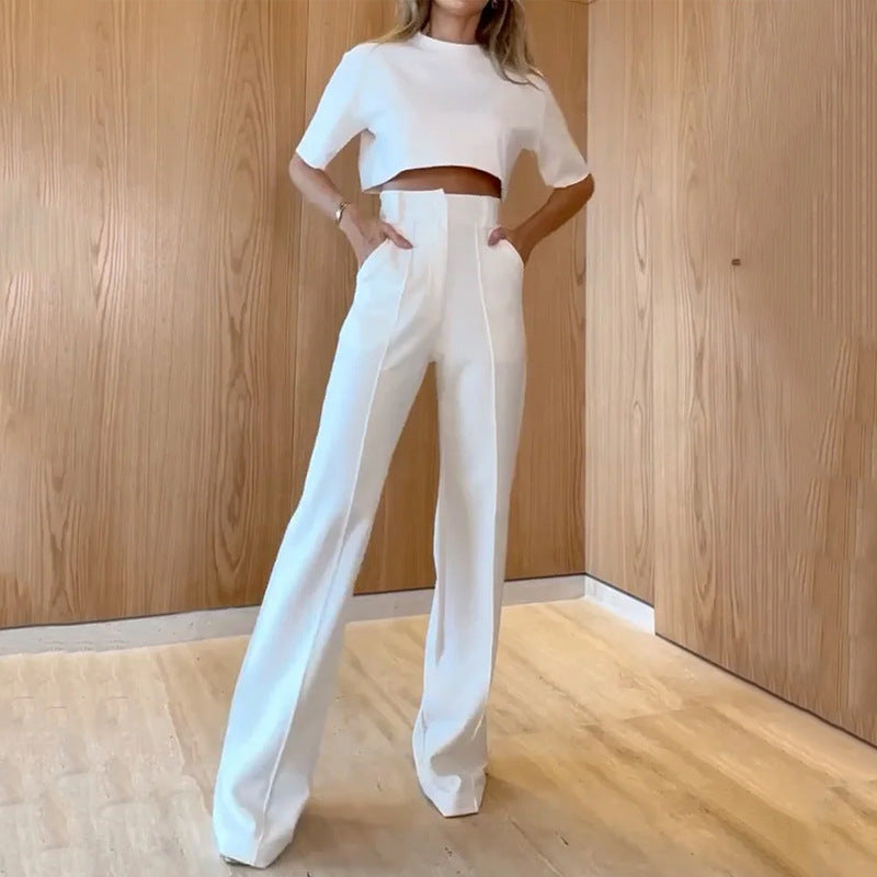 Winter Outfits 2023 | Chic Crop Top Wide Leg Pants Outfit 2-piece Set