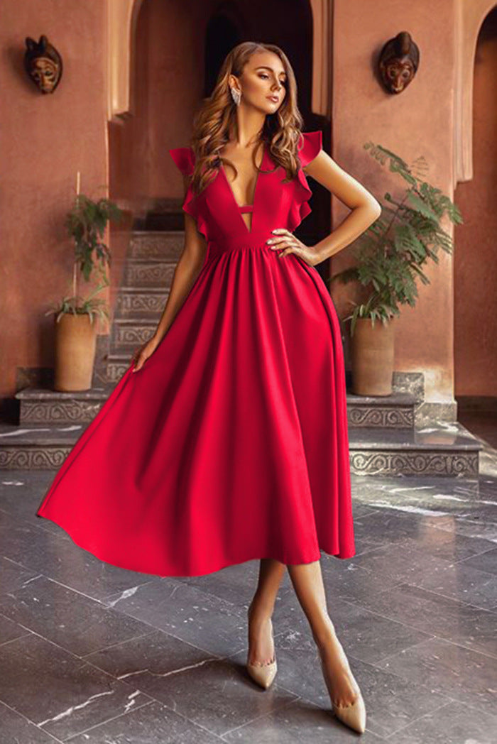 Fall Outfits | Ruffles Deep V Flowy Dress M / White Fall Outfits | Ruffles Deep V Flowy Dress M / White