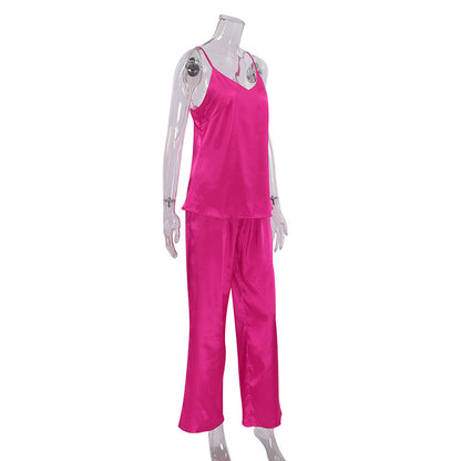 Fall 2023 Fashion Trends | Hot Pink Aesthetic Satin Cami Trousers Outfits 2-piece Set