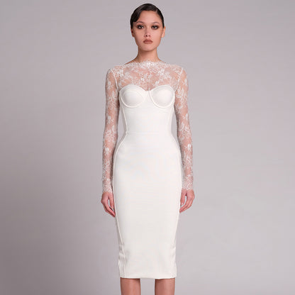White Dress Aesthetic | Lace Sleeves White Bachelorette Dress