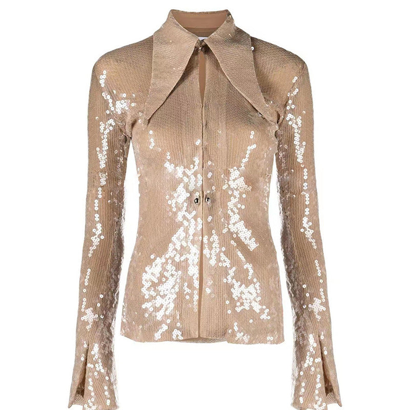 Euphoria Outfits | See Through Sequined Glitter Shirt Top with Belt