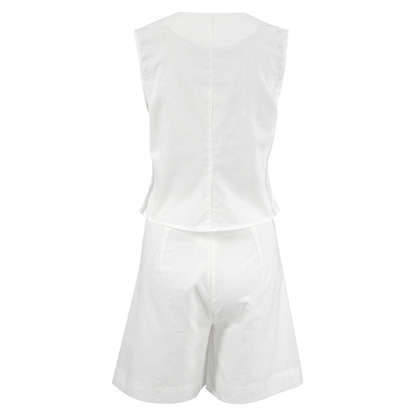 Capsule Wardrobe 2023 | TGC FASHION Cotton Linen Vest Wide Leg Shorts Summer Outfit 2-piece Set