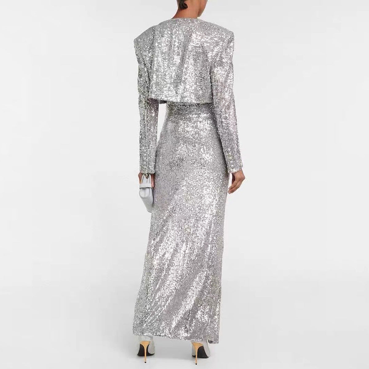 silver dress for wedding guest Silver Sleeveless Backless Sequin Floor Length Evening Gown, Party Dress, Wedding Guest Dress, Formal Dress, Evening Dress Spring Elegant