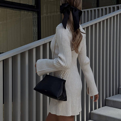 Old Money Aesthetic Outfits | Long Sleeve Knitted Cotton Sweater Dress