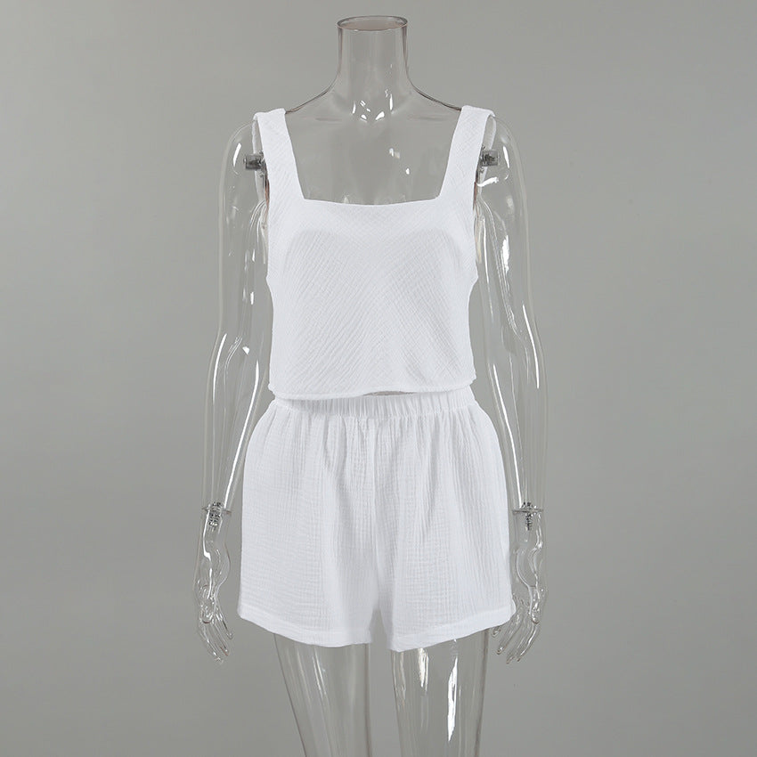 Capsule Wardrobe 2023 | Cotton Crop Top Shorts Summer Outfit 2-piece Set