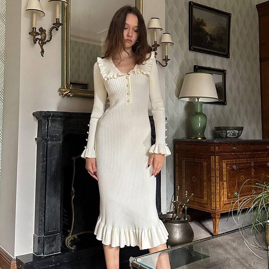 ruffle collar knitted dress 2024 Fashion Trends
