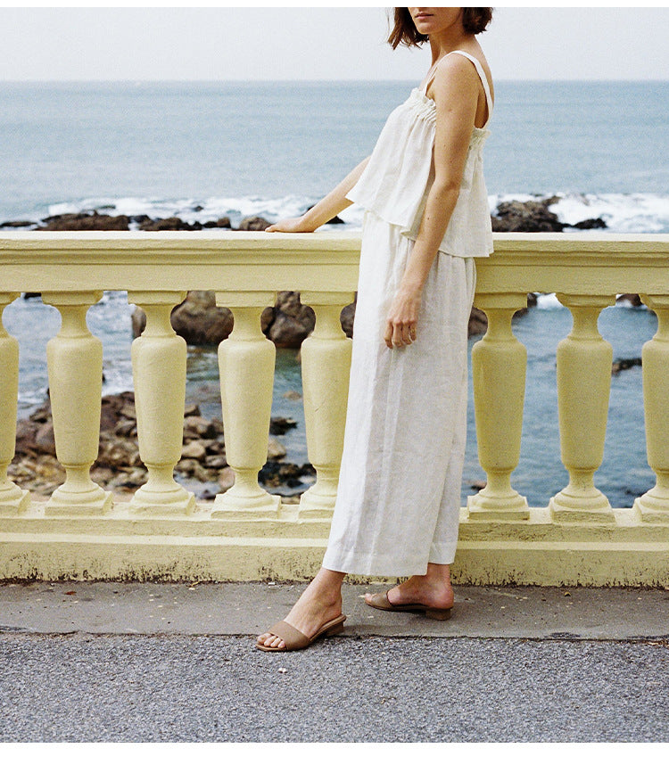 Summer Vacation Outfits | Cotton Pleated Vest Wide Leg Pants Outfit 2- TGC FASHION Summer Vacation Outfits | Cotton Pleated Vest Wide Leg Pants Outfit 2- TGC FASHION