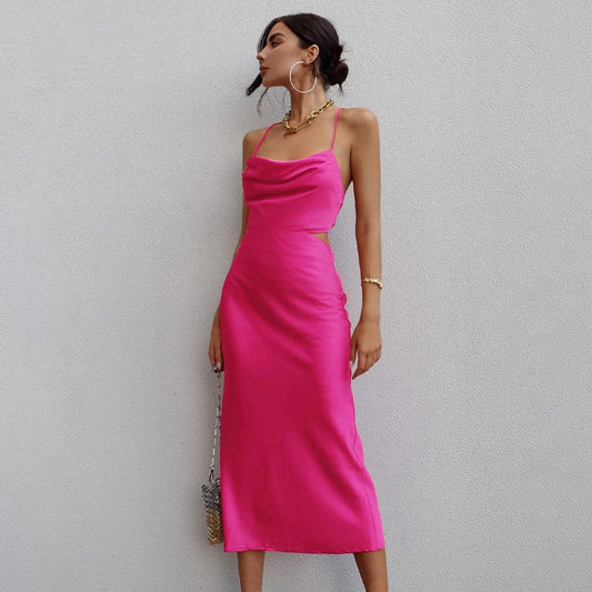 Pink Outfits | Hot Pink Aesthetic Satin Dress