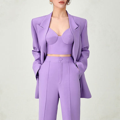 2024 Fashion Trends | Elegant Blazer Crop Top Trousers Outfit 3-piece Set
