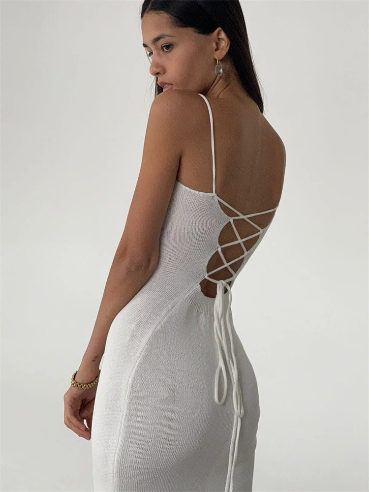 Knitted Dresses | White Knit Backless Maxi Dress M / Black Knitted Dresses | White Knit Backless Maxi Dress M / Black