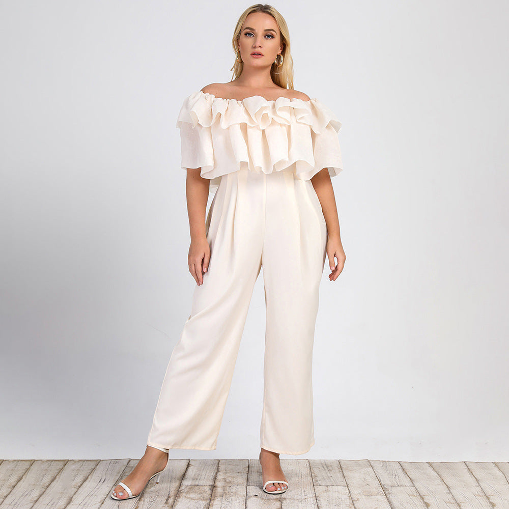 Curvy Aesthetic Outfits | Ruffles Off-Shoulder Jumpsuit