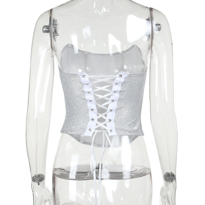 Y2K Winter Outfits | Silver Glitter Corset Top