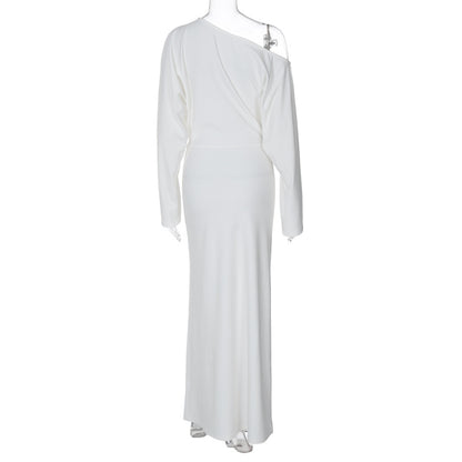 2024 Winter Dresses | Elegant Long Sleeve One Shoulder Maxi Winter Dress