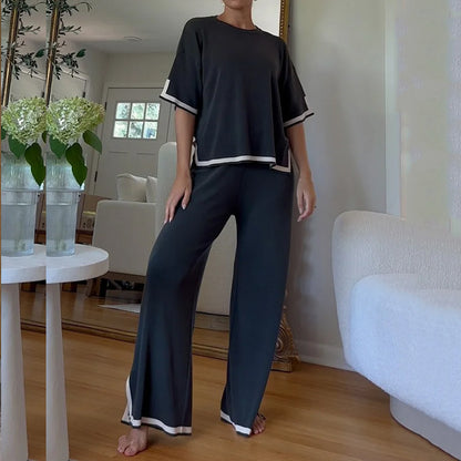 Fall Fits | Knitted Comfort Shirt Wide Leg Pants Outfit 2-piece Set