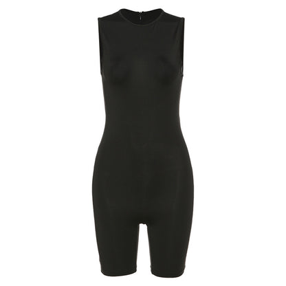 All Black Summer Outfits | Sleeveless High Waist Shorts Bodysuit
