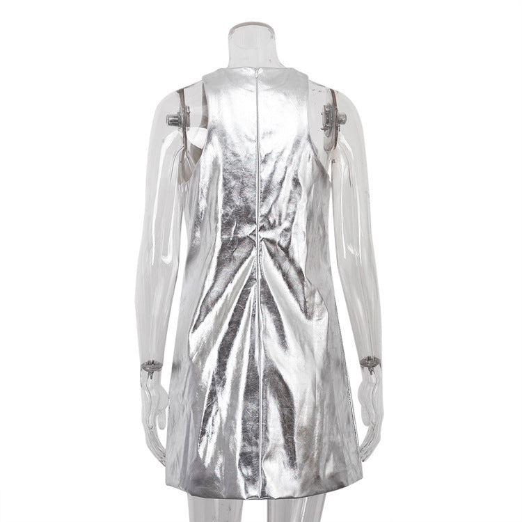 2023 Fashion Trends | Metallic Silver Aesthetic Mini Dress