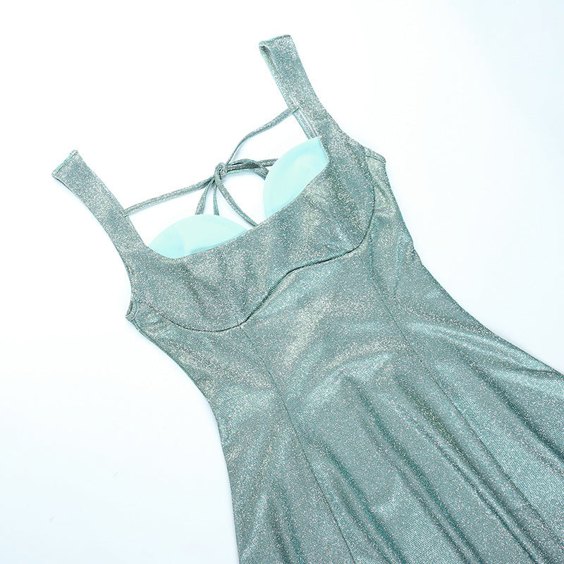 Prom Dresses | Green Glitter Aesthetic Prom Mini Dress