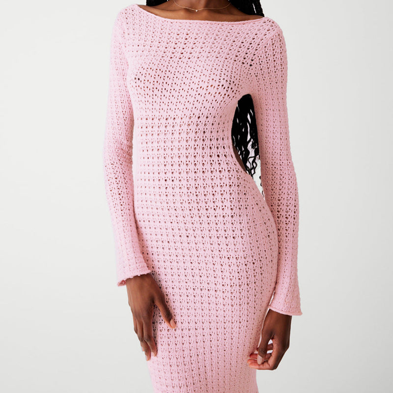 Knitted Fall Dresses | Light Pink Knitted Backless Maxi Dress