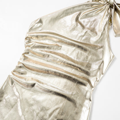 2024 Fashion Trends | Gold 3D Bow Metallic Mini Dress