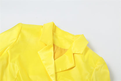 Neon Fall Fits | Neon Yellow Mini Skirt Blazer Fall Outfit 2-piece set