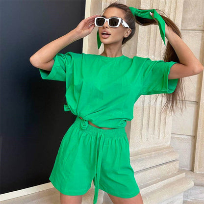 Capsule Wardrobe 2023 | Hot Pink Summer Short Sleeve T-Shirt Shorts Outfit 2-piece set with Headscarf Almost Sold Out