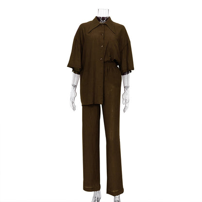 Everyday Outfits | Brown Aesthetics Super Soft Shirt Pants Outfit 2-piece Set