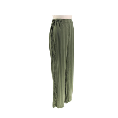 Cargo Pants | Green Satin Wide Leg Trousers