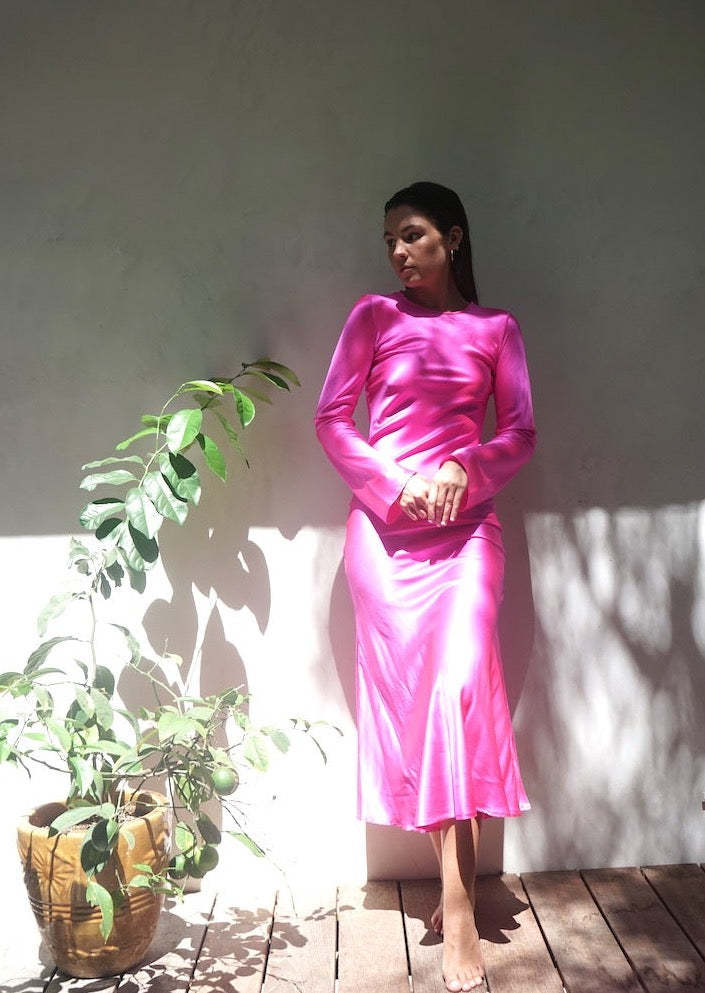 Elegant Dresses | Long Sleeve Pink Maxi Dress