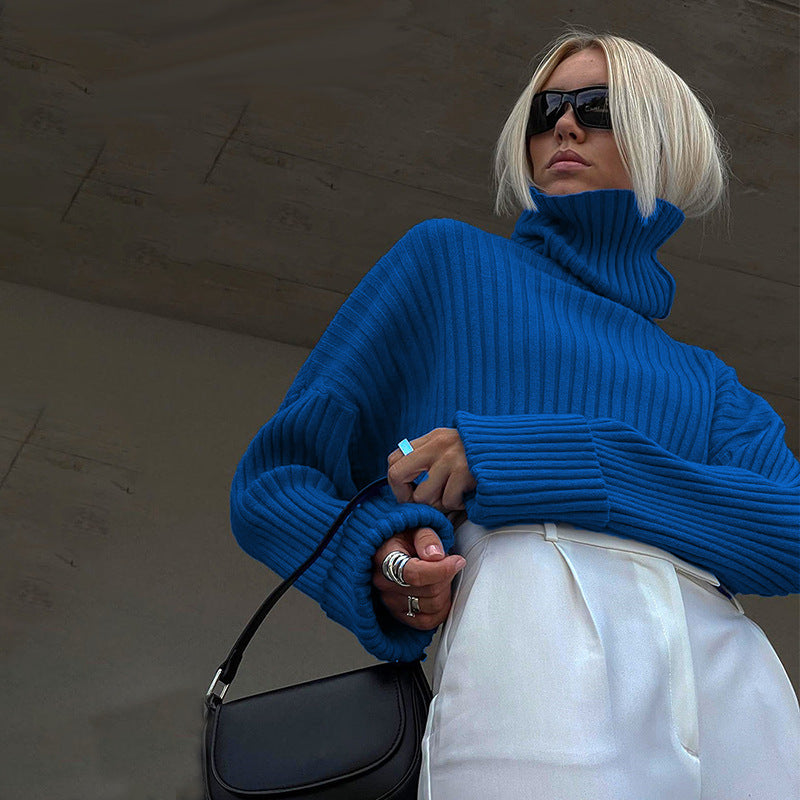Winter Outfits | Blue Aesthetic Sweater Turtleneck Crop Top