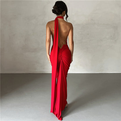 Summer Dresses 2023 | Hot Pink Backless Halter One Shoulder Dress