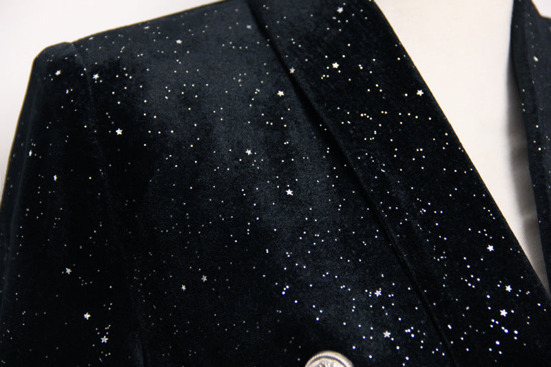 Fashion Outfits | Black Glitter Sequined Velvet Blazer