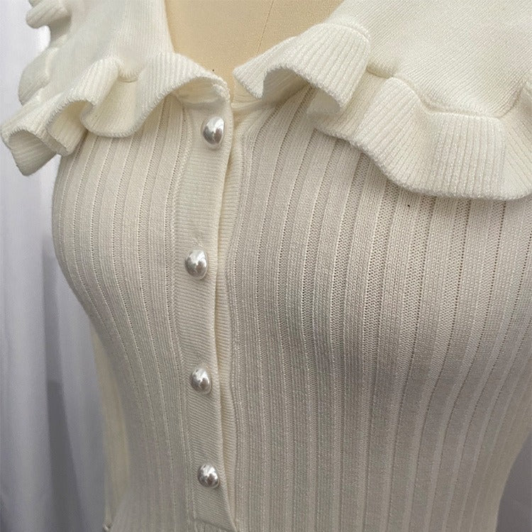 2023 Fashion Trends | Old Money Aesthetic Collar Knitted Ruffles Sweater Dress