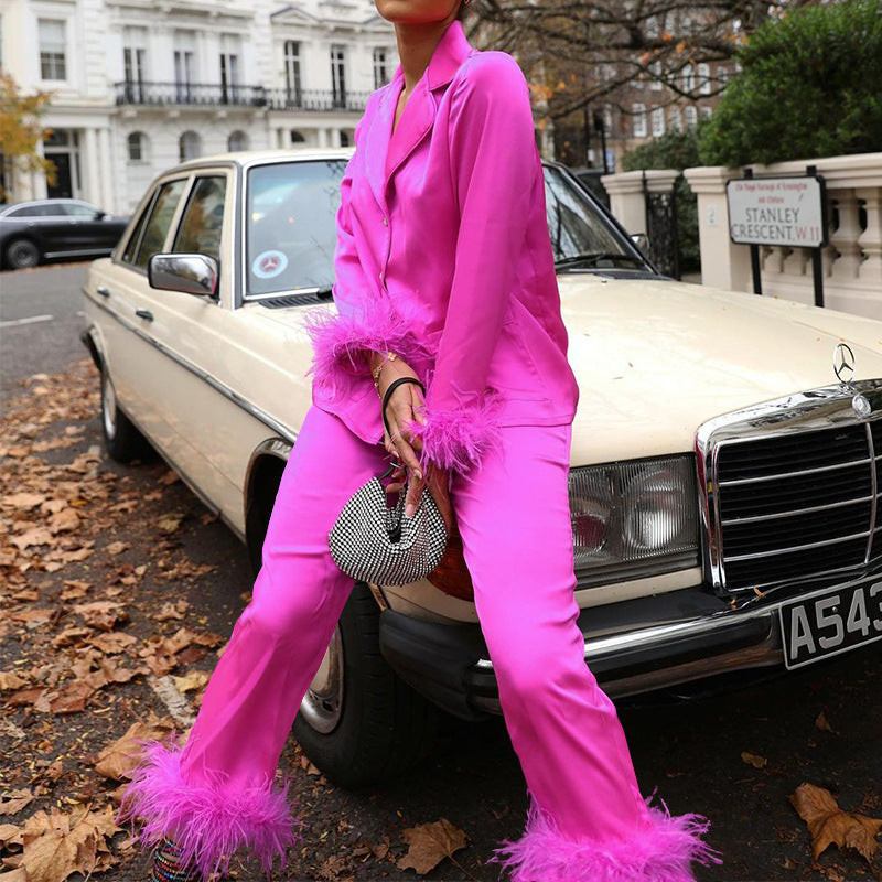 Hot Pink Outfit Aesthetic | Silk & Feathers Hot Pink Shirt and Pants 2-piece Set