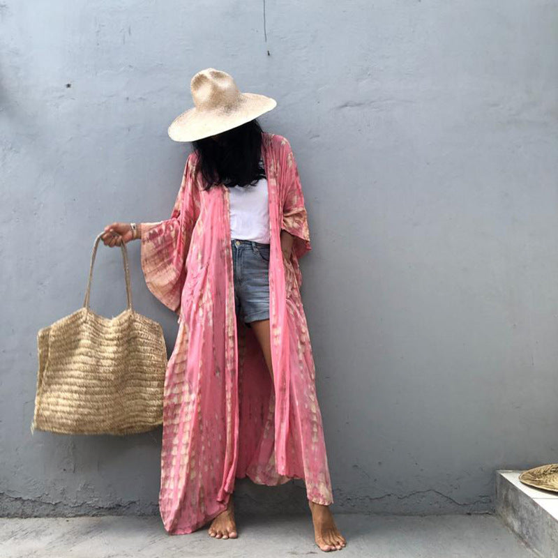 Vacation Outfits | Hooded Rayon Tie Dye Kimono Robe